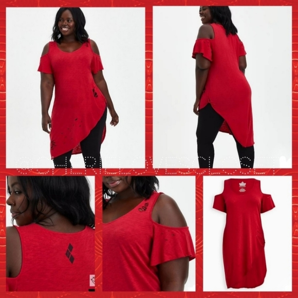 TORRID Suicide Squad Harley Quinn Distressed Cold Shoulder Top! NWT! - Picture 2 of 5